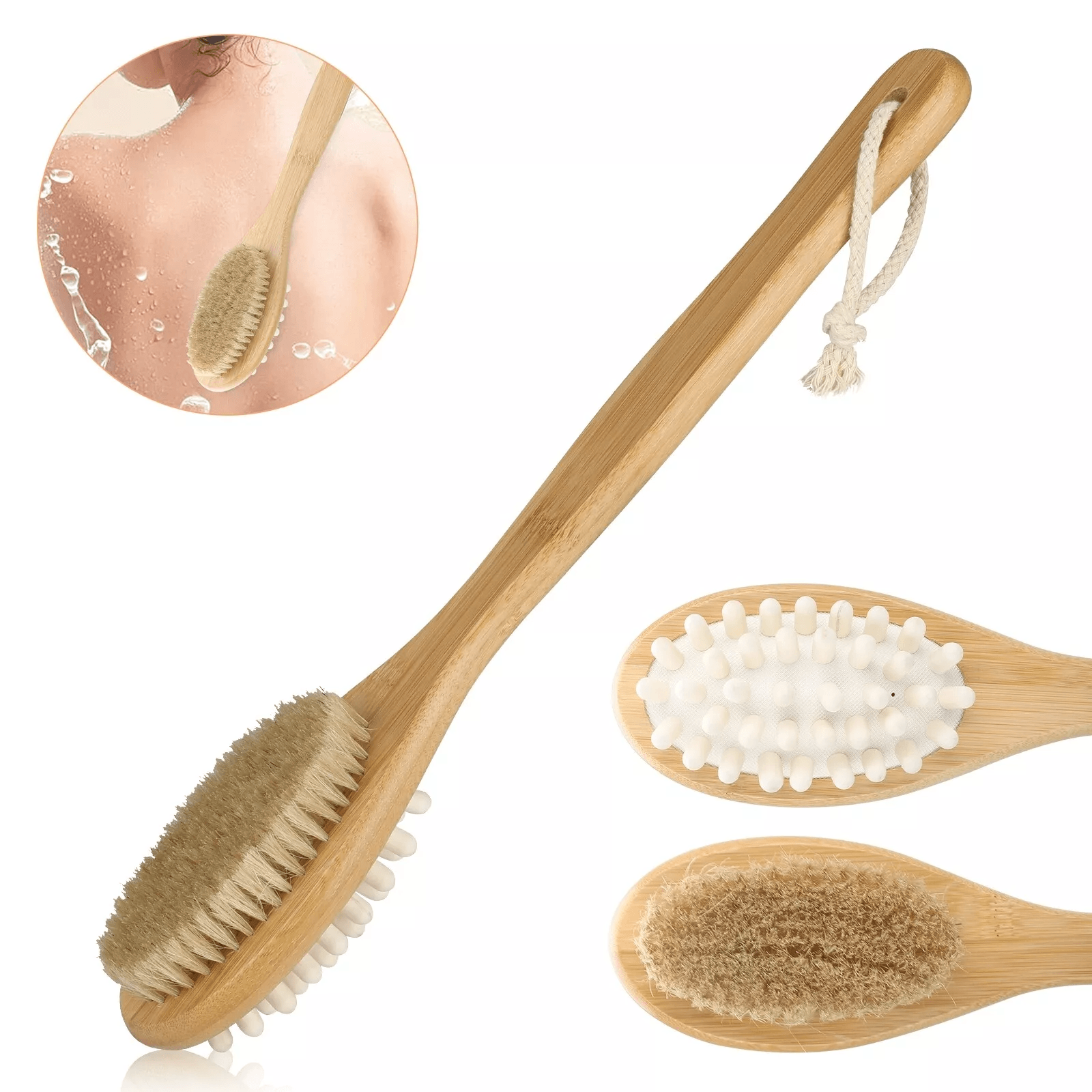 Long Handle Bath Body Brush, Dual-Sided Shower Scrubber & Back Exfoliating Massager for Smooth Skin