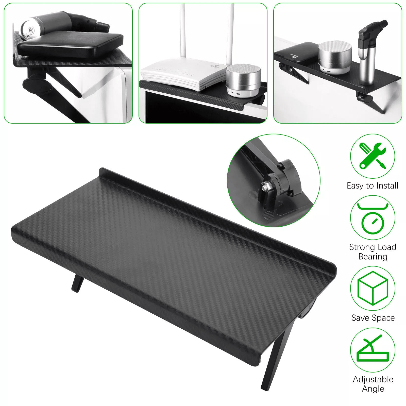 Adjustable TV Computer Screen Caddy Top Shelf, Desktop Stand Storage Rack Holder, Cable Box, Router, and Accessories