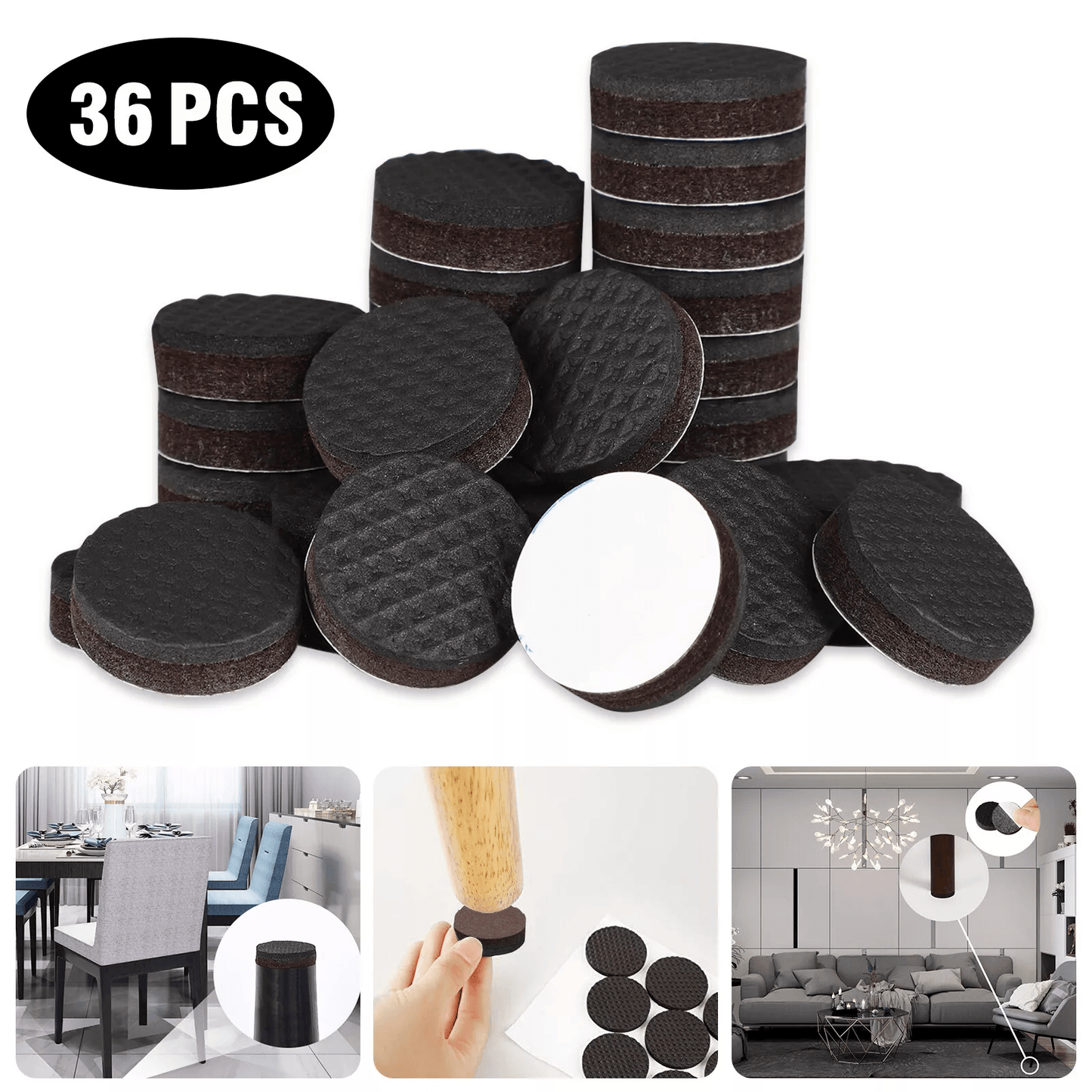 36Pcs Non-Slip Felt Pads for Furniture Legs Self-Adhesive Chair Table Feet Floor Protectors Anti-Scratch Cushion Pads