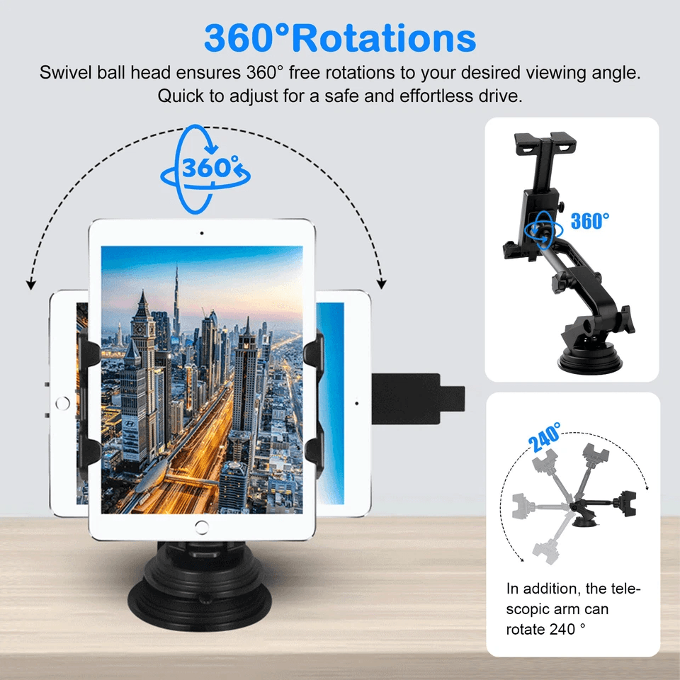 Car Tablet Mount Phone Holder For Windshield  Dashboard Rotating IPad IPhone GPS Stand With UltraSt 1