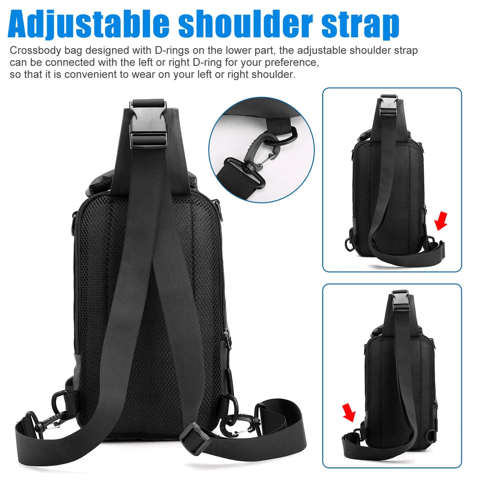Anti Theft Men Sling Crossbody Chest Bag With USB Port Shoulder Messenger Backpack For Travel  Dail 3