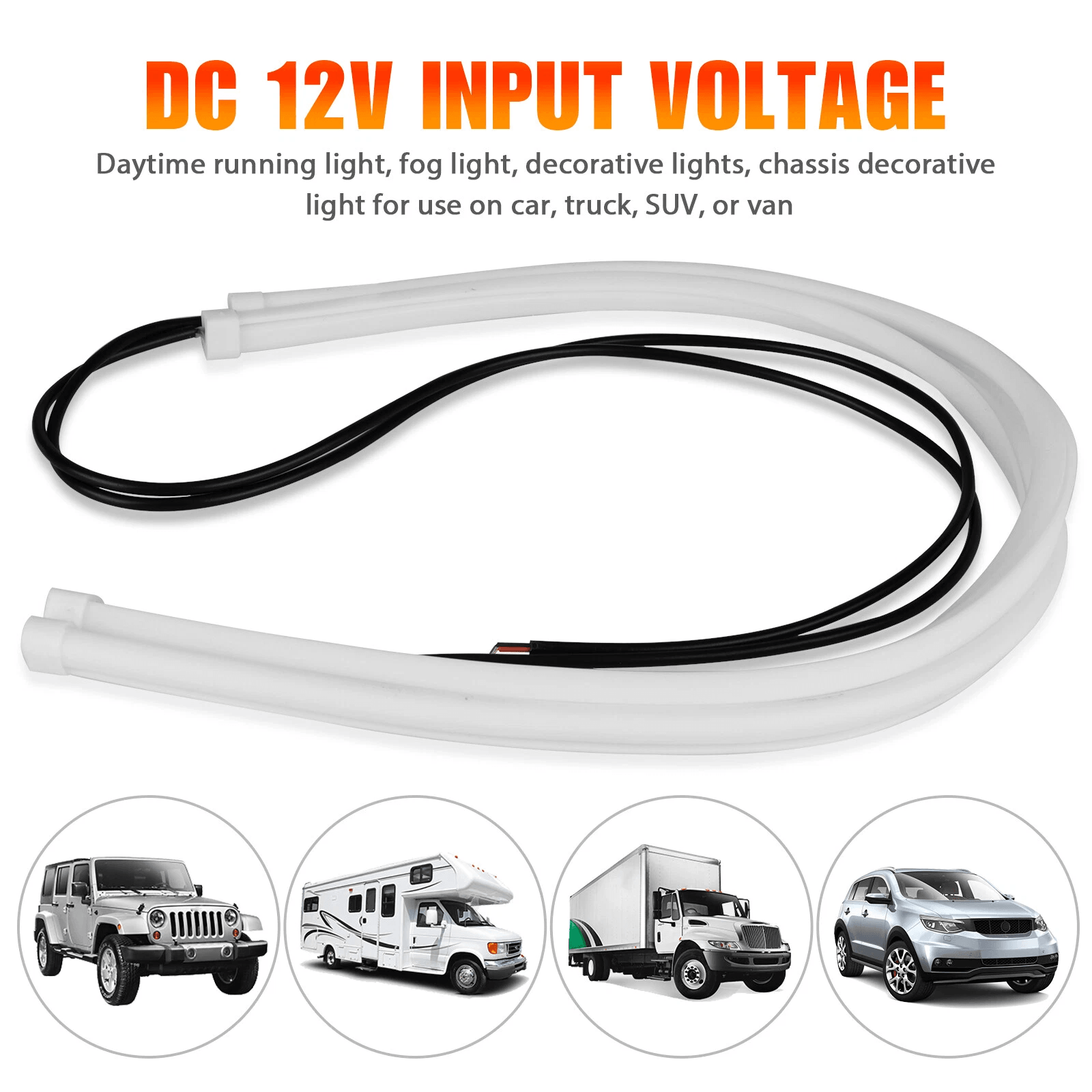 White Flexible LED Strip Lights For Car Headlights Waterproof 6000K Daytime Running DRL Light Strip 2