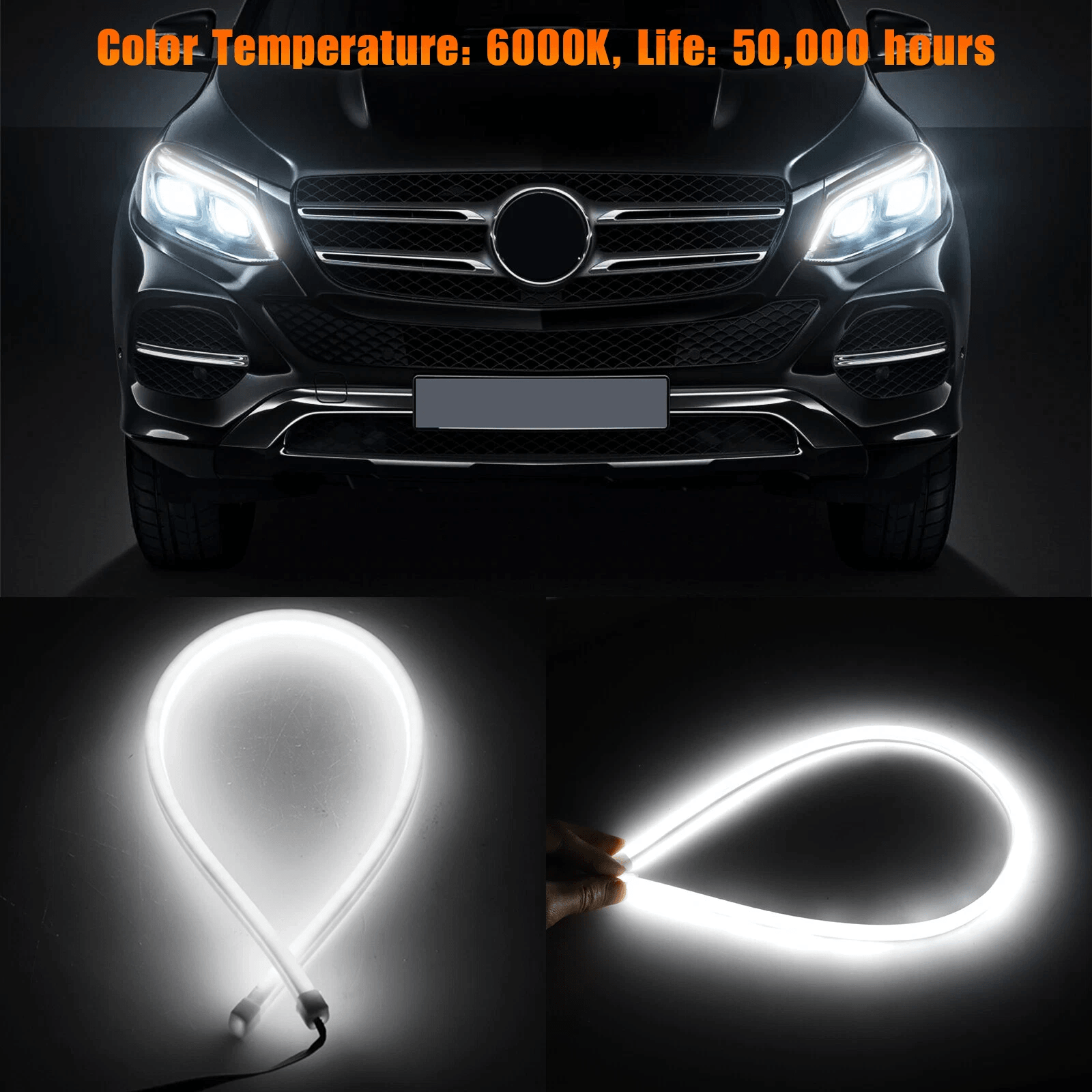 White Flexible LED Strip Lights For Car Headlights Waterproof 6000K Daytime Running DRL Light Strip 1