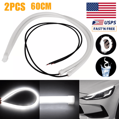 White Flexible LED Strip Lights for Car Headlights Waterproof 6000K Daytime Running DRL Light Strips for Auto,SUV, Truck
