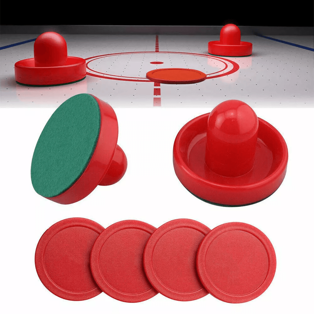 Replacement Air Hockey Set for Home Table Game, 2 Red Pucks & 4 Sliders Pushers
