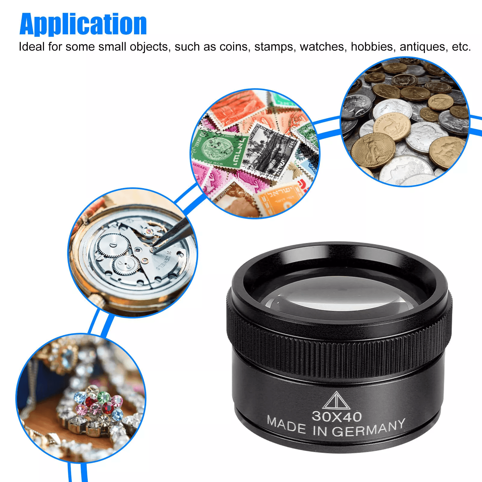 30X Pocket Magnifier Jeweler Eye Magnifying Glass With Optical Lens For Jewelry Watches Coins And A
