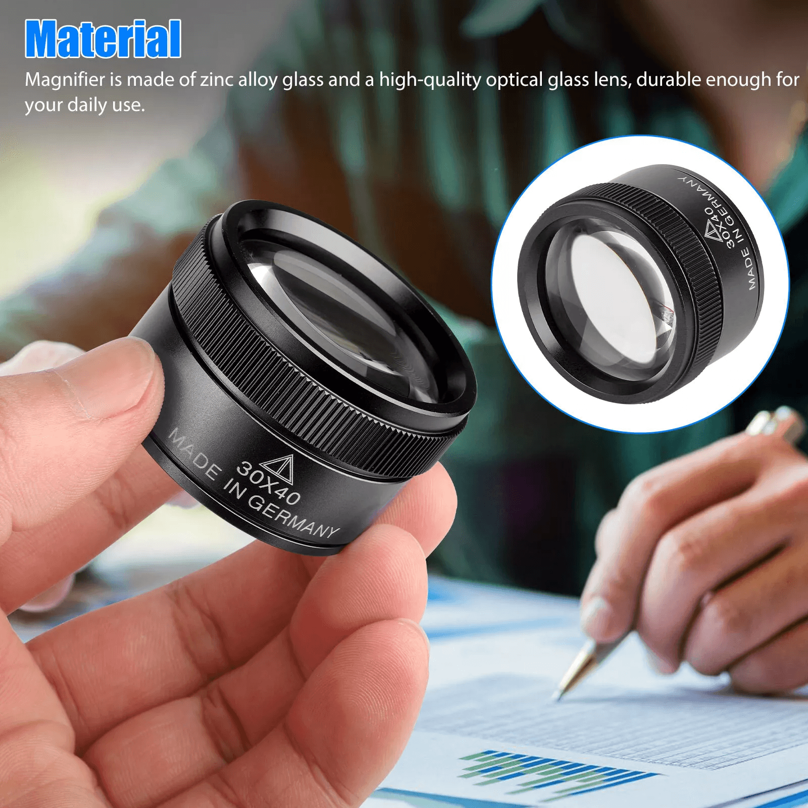 30X Pocket Magnifier Jeweler Eye Magnifying Glass With Optical Lens For Jewelry Watches Coins And A
