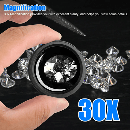 30X Pocket Magnifier Jeweler Eye Magnifying Glass With Optical Lens For Jewelry Watches Coins And A