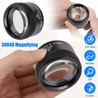 30X Pocket Magnifier Jeweler Eye Magnifying Glass with Optical Lens for Jewelry, Watches, Coins, and Antiques Inspection
