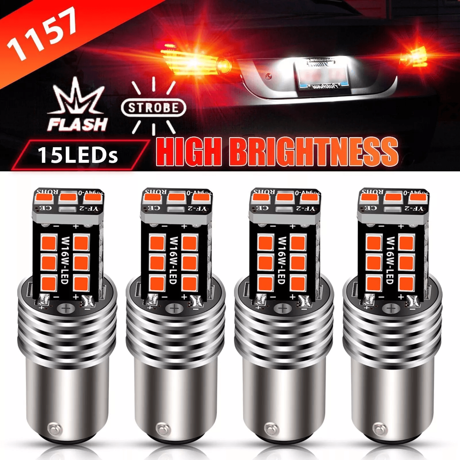 LED Strobe Flashing Brake Tail Stop Lights Red Safety Alert Bulbs