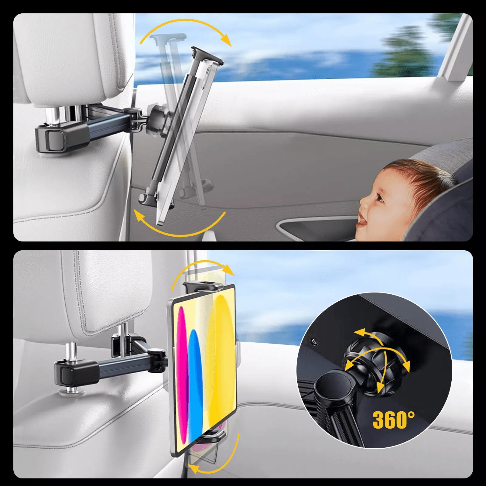 360 Car Back Seat Headrest Mount Tablet Holder For 47129 IPad Adjustable Universal Stand For Kids E 2