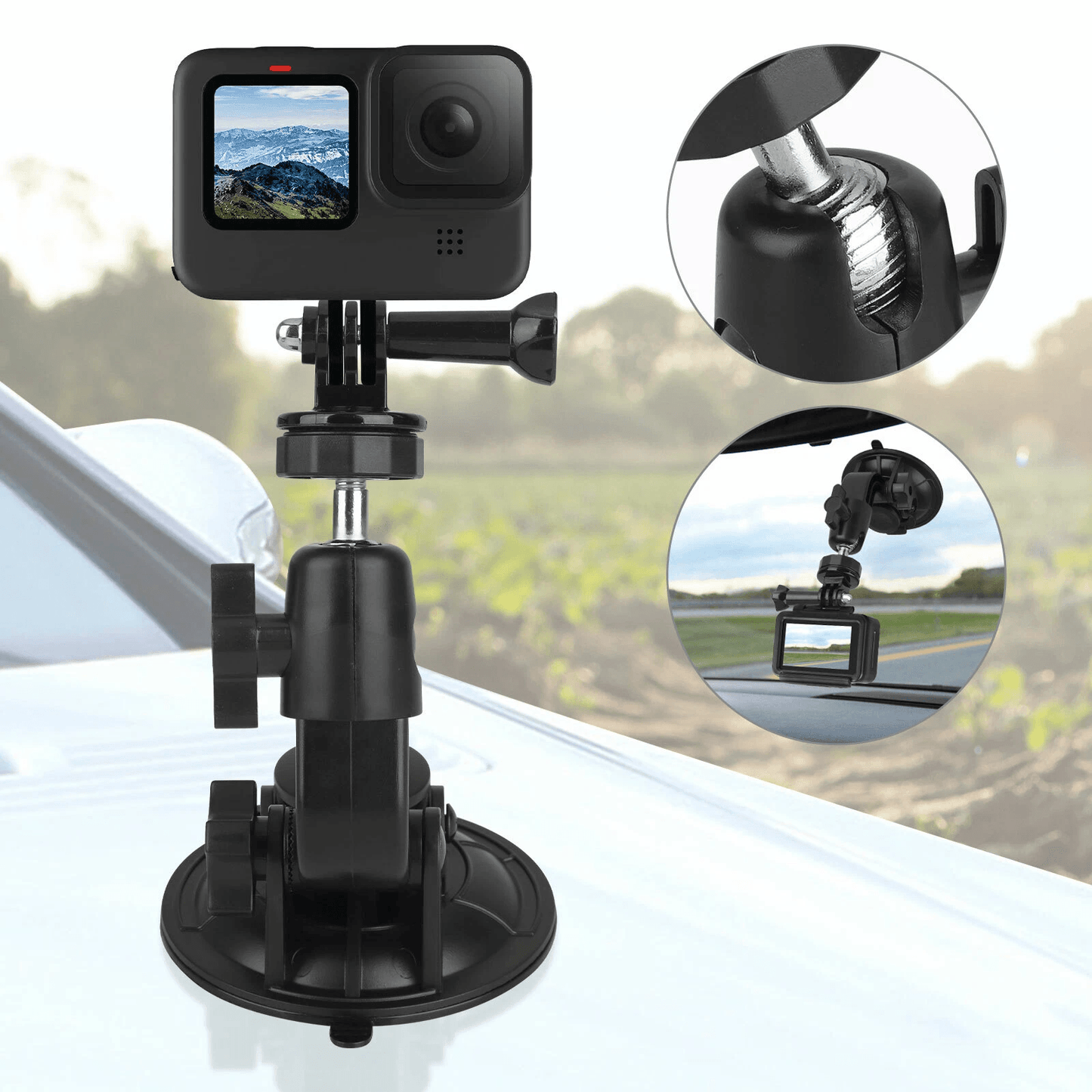 Car Window Holder Suction Cup Mount for GoPro Hero, DSLR, Nikon, Windshield Camera Bracket