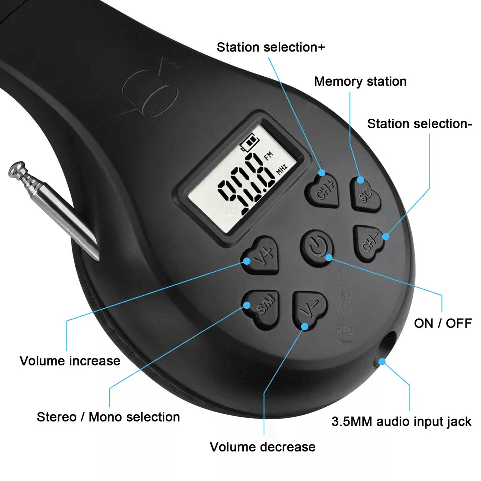 Portable Wireless FM Radio Headphone Foldable OverEar Stereo Headset Receiver Lightweight  Compact  3