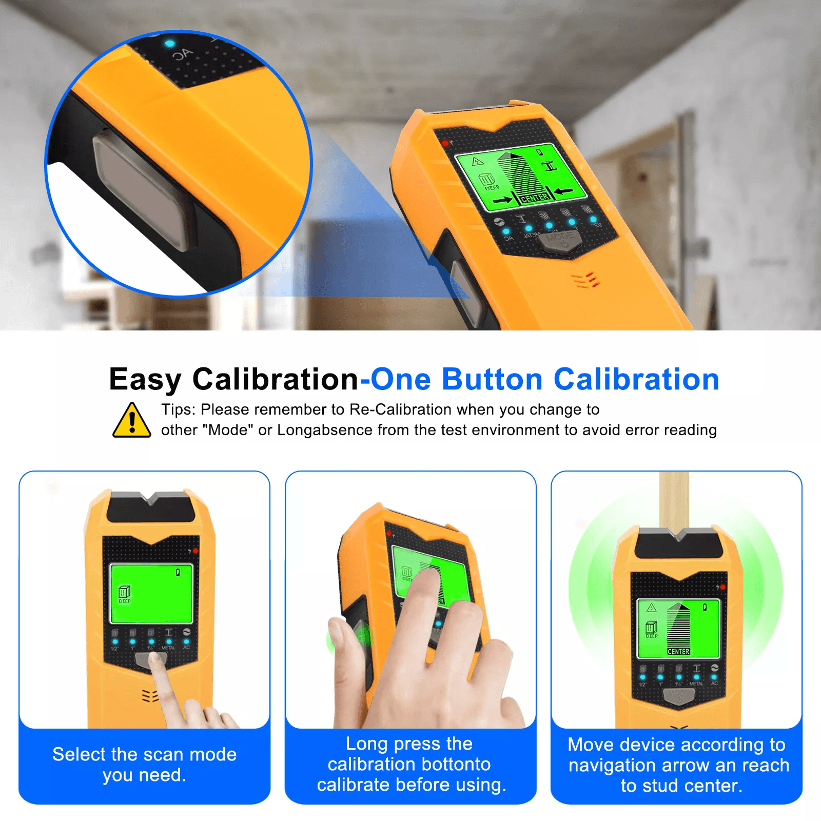 Digital Stud Finder Wood Metal Pipe Wire Wall Scanner Sensor With LCD Display Auto Calibration For  5