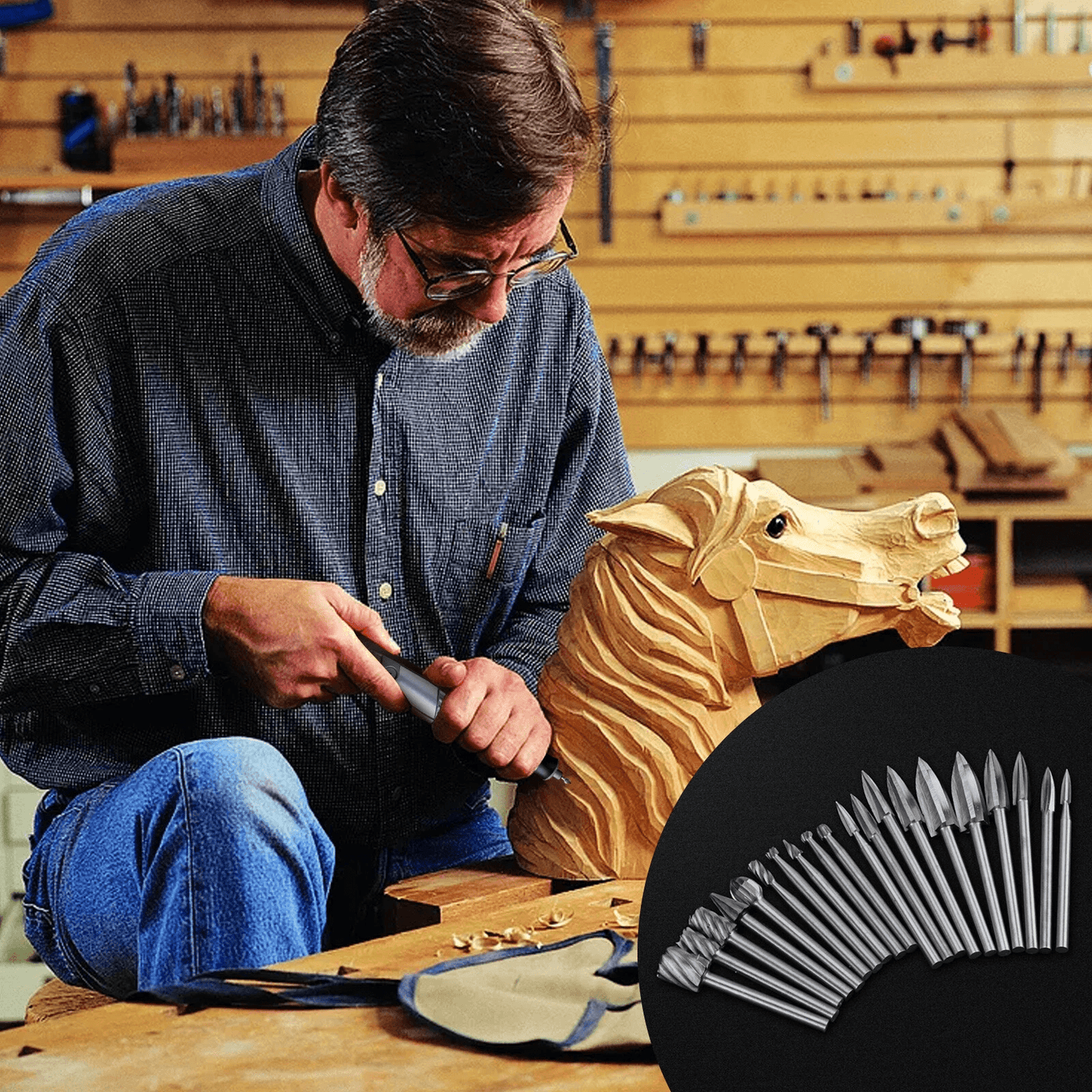 20Pc Wood Carving  Engraving Drill Bits Set  HighSpeed Steel Milling Cutter Kit For Dremel Rotary T 4