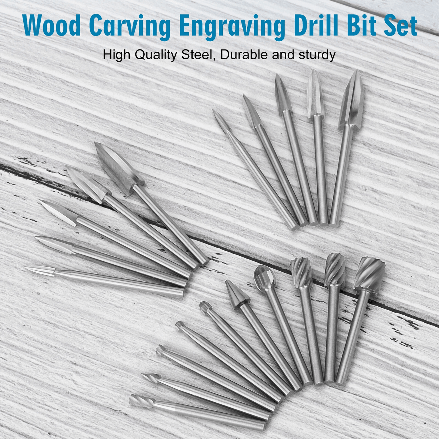 20Pc Wood Carving  Engraving Drill Bits Set  HighSpeed Steel Milling Cutter Kit For Dremel Rotary T 1