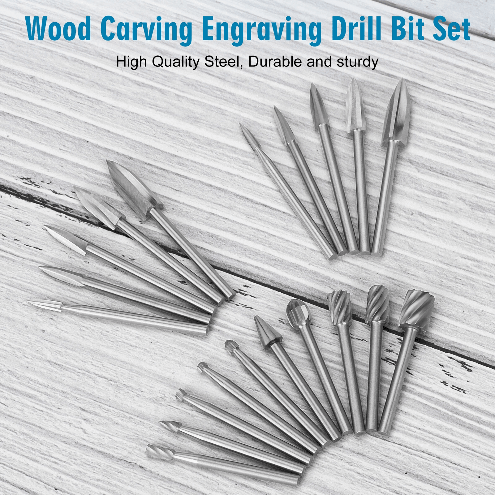 20Pc Wood Carving  Engraving Drill Bits Set  HighSpeed Steel Milling Cutter Kit For Dremel Rotary T 1