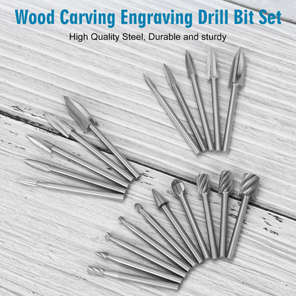20Pc Wood Carving  Engraving Drill Bits Set  HighSpeed Steel Milling Cutter Kit For Dremel Rotary T 1