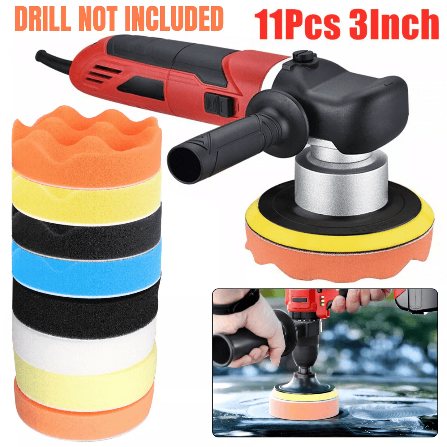 Car Buffing Pads Polishing Buffer Sponge Waxing Foam Kit for Drill, Multi-Use Auto Detailing Set with Wool & Foam Pads