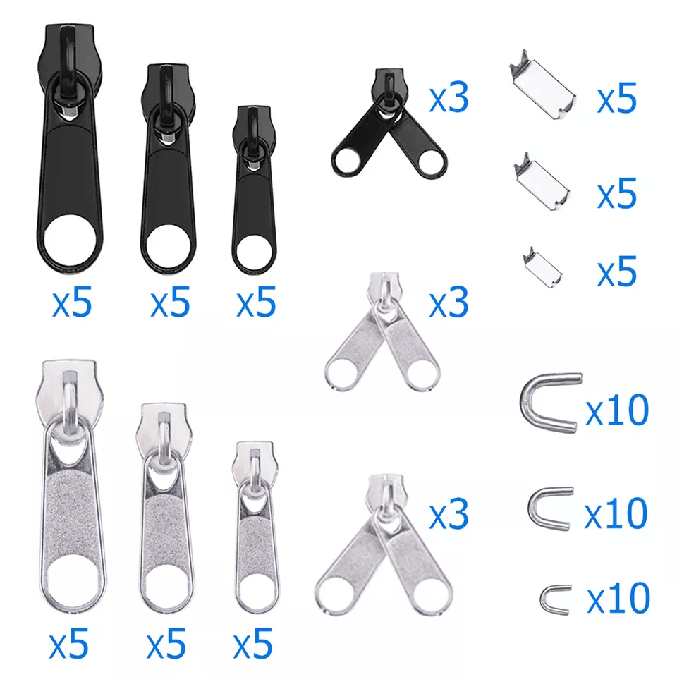 AllinOne Zipper Fix Kit Complete Removable Rescue Replacement Set With Plier For Clothing Bags Tent 10