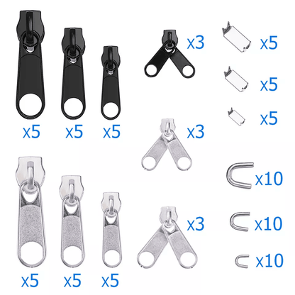 AllinOne Zipper Fix Kit Complete Removable Rescue Replacement Set With Plier For Clothing Bags Tent 10