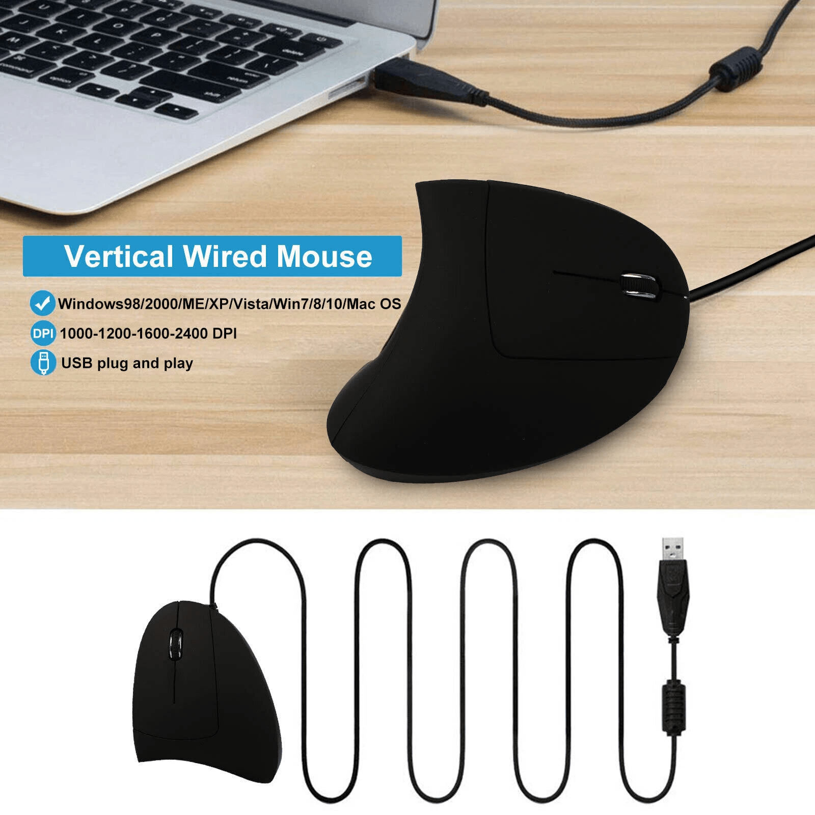 Ergonomic Optical Vertical Mouse USB Wired 2400 DPI LED Mice With 6 Buttons For PC Laptop Computer  3