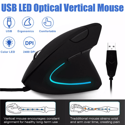 Ergonomic Optical Vertical Mouse USB Wired 2400 DPI LED Mice With 6 Buttons For PC Laptop Computer  1