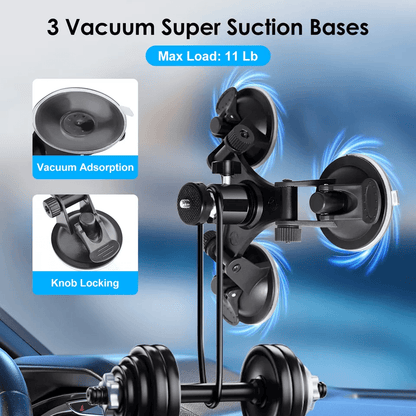 GoPro Car Mount With Triple Suction Cups For Hero Strong Windshield Camera Holder 3