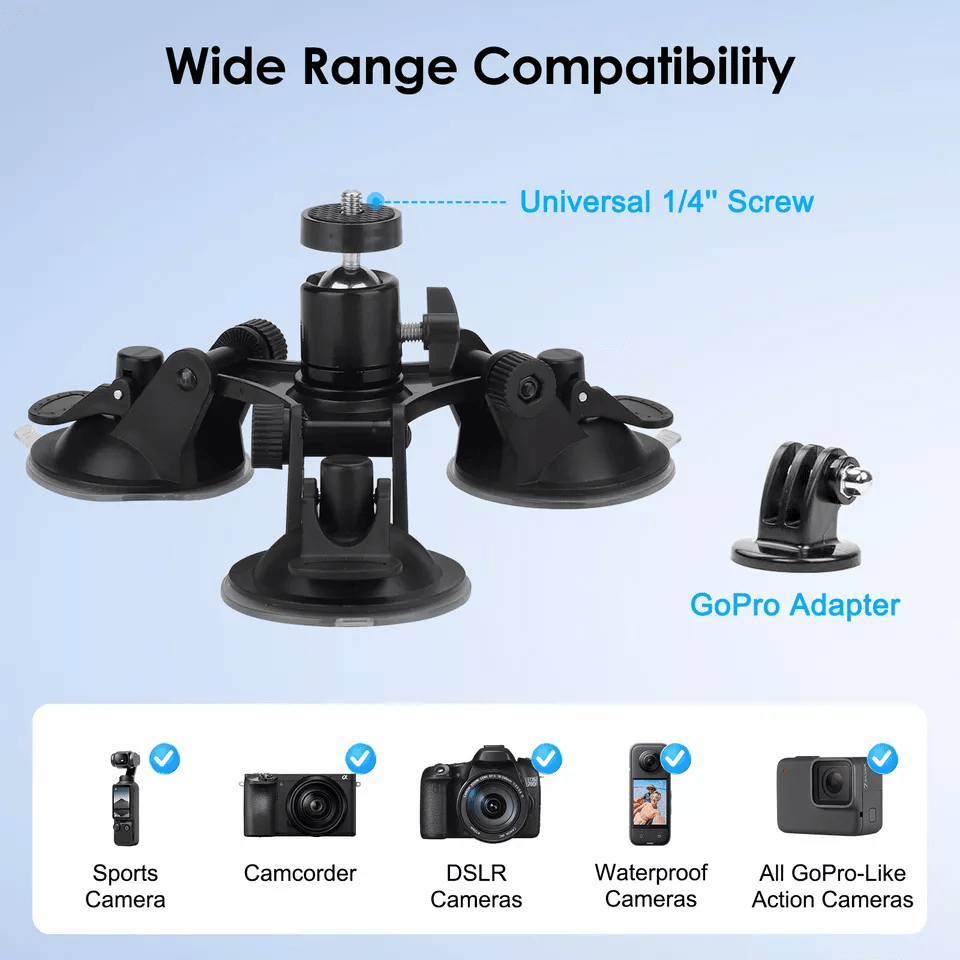 GoPro Car Mount With Triple Suction Cups For Hero Strong Windshield Camera Holder 1