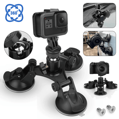 GoPro Car Mount with Triple Suction Cups for Hero, Strong Windshield Camera Holder