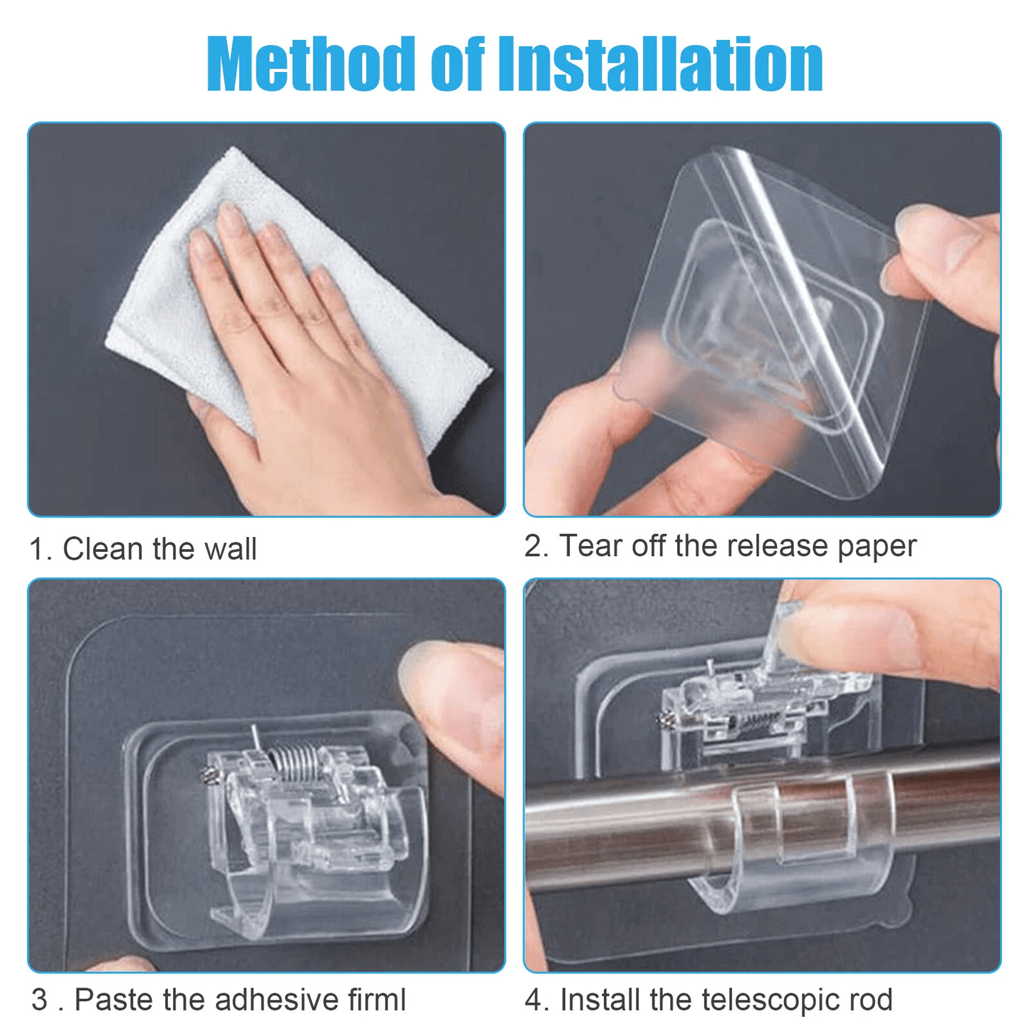10PCS Hooks NailFree Adjustable Curtain Rod Clip Brackets Self Adhesive Wall Mount Curtain Holders  3