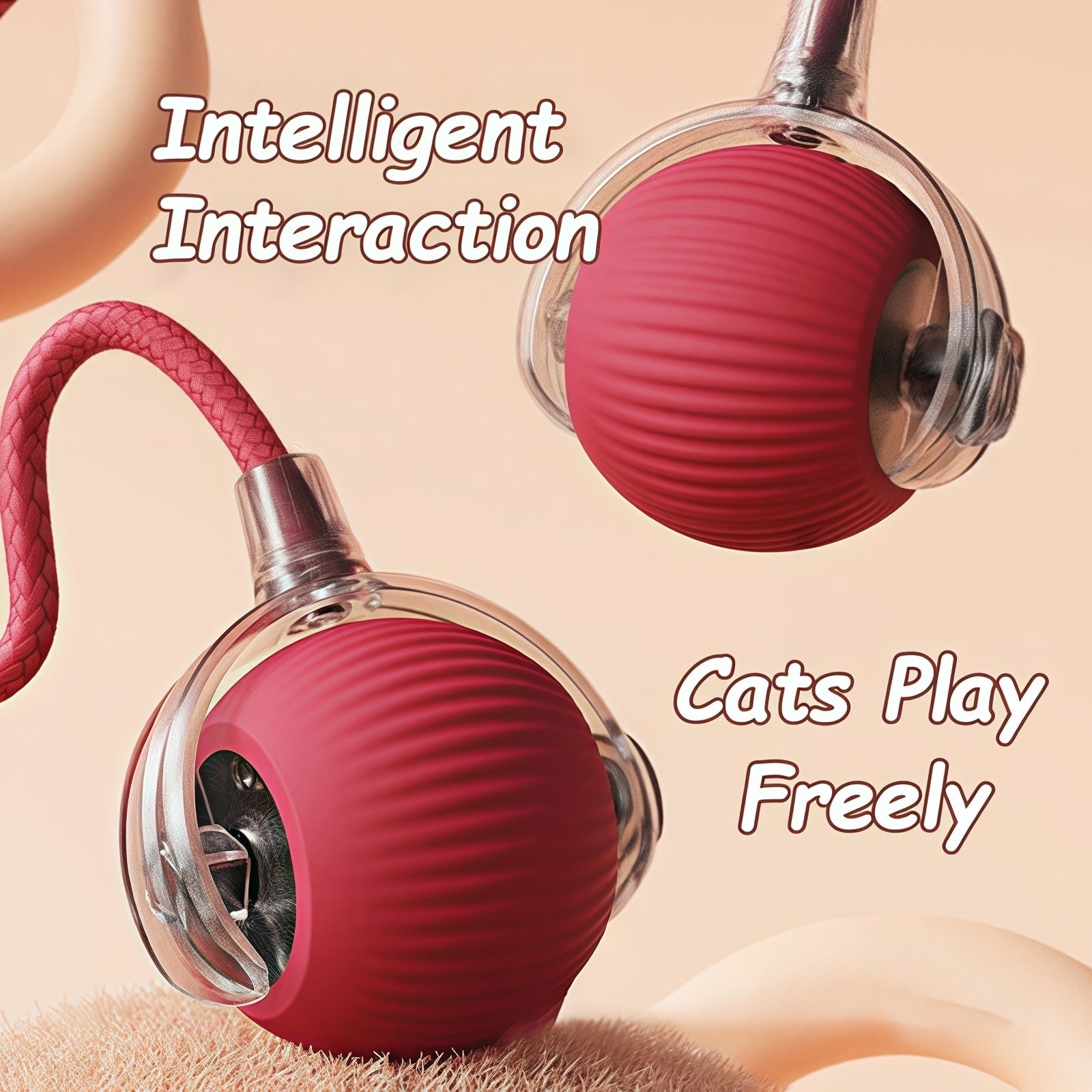Automatic Rolling Ball Cat Toy Smart Pet Interactive Ball with Faux Tail Rechargeable Electric Toy