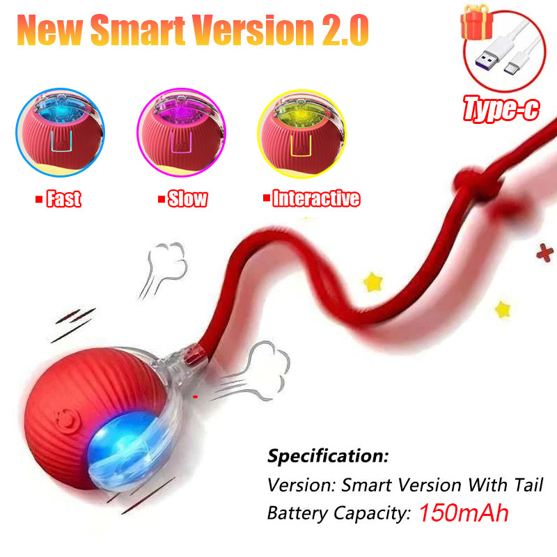 Automatic Rolling Ball Cat Toy, Smart Pet Interactive Ball with Faux Tail, Rechargeable Electric Toy for Cats & Dogs