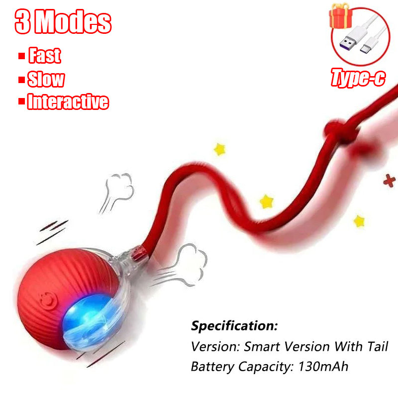 Automatic Rolling Ball Cat Toy, Smart Pet Interactive Ball with Faux Tail, Rechargeable Electric Toy for Cats & Dogs