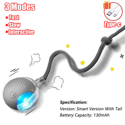 Automatic Rolling Ball Cat Toy, Smart Pet Interactive Ball with Faux Tail, Rechargeable Electric Toy for Cats & Dogs