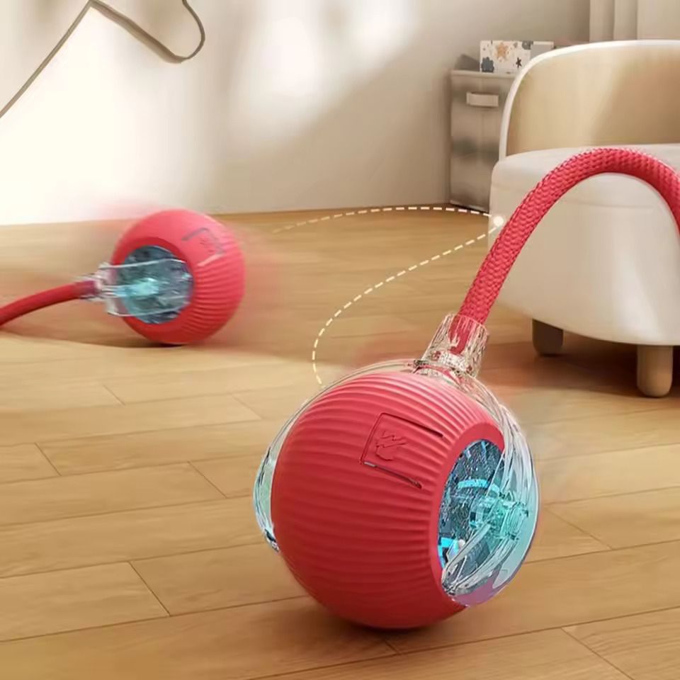 Automatic Rolling Ball Cat Toy, Smart Pet Interactive Ball with Faux Tail, Rechargeable Electric Toy for Cats & Dogs