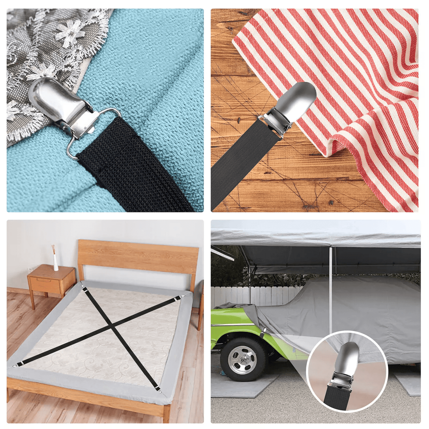 2x Adjustable Bed Sheet Fastener Elastic Suspenders Straps With Clips Secure Fitted Sheets  Mattres 1