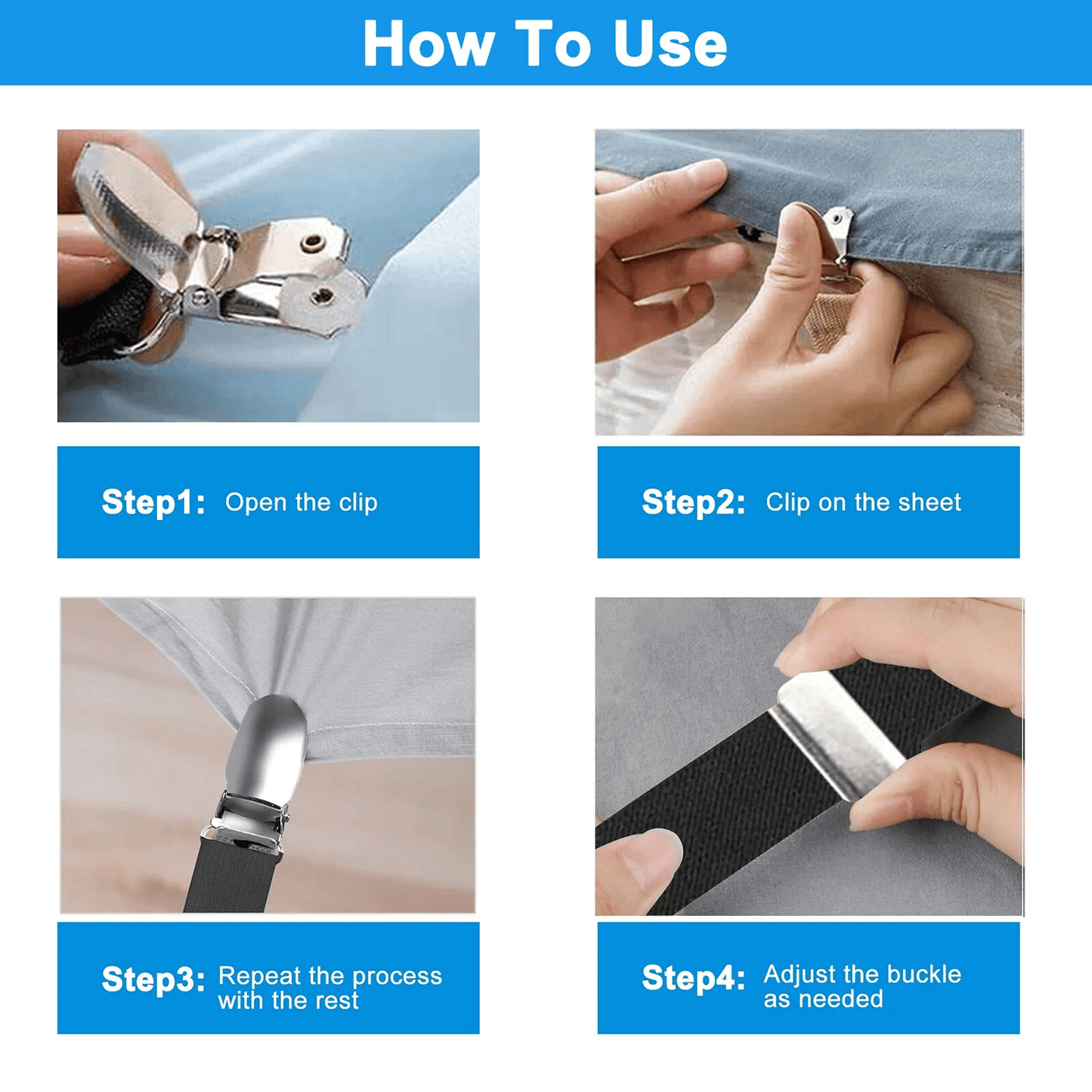 2x Adjustable Bed Sheet Fastener Elastic Suspenders Straps With Clips Secure Fitted Sheets  Mattres 2