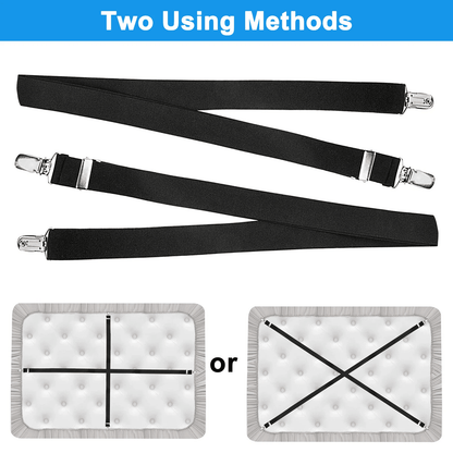2x Adjustable Bed Sheet Fastener Elastic Suspenders Straps With Clips Secure Fitted Sheets  Mattres 4