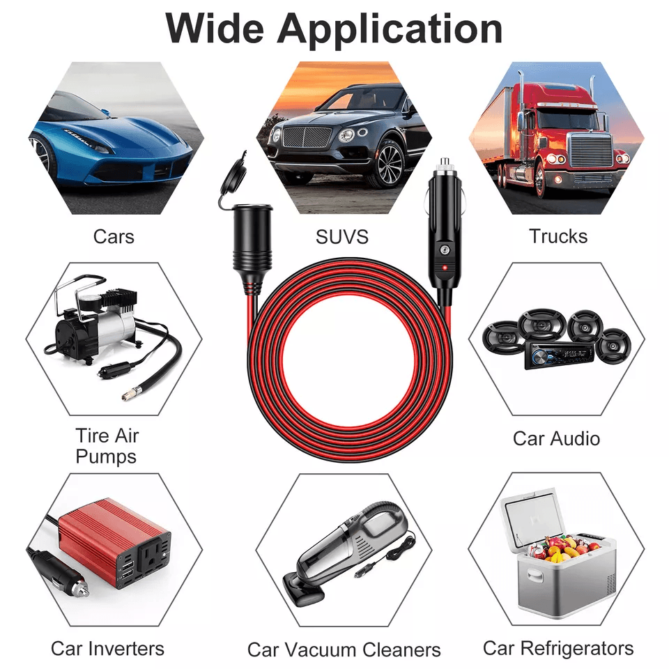 Car Cigarette Lighter Socket Extension Cord Cable Heavy Duty Adapter For Auto Electronics Dash Cams 1