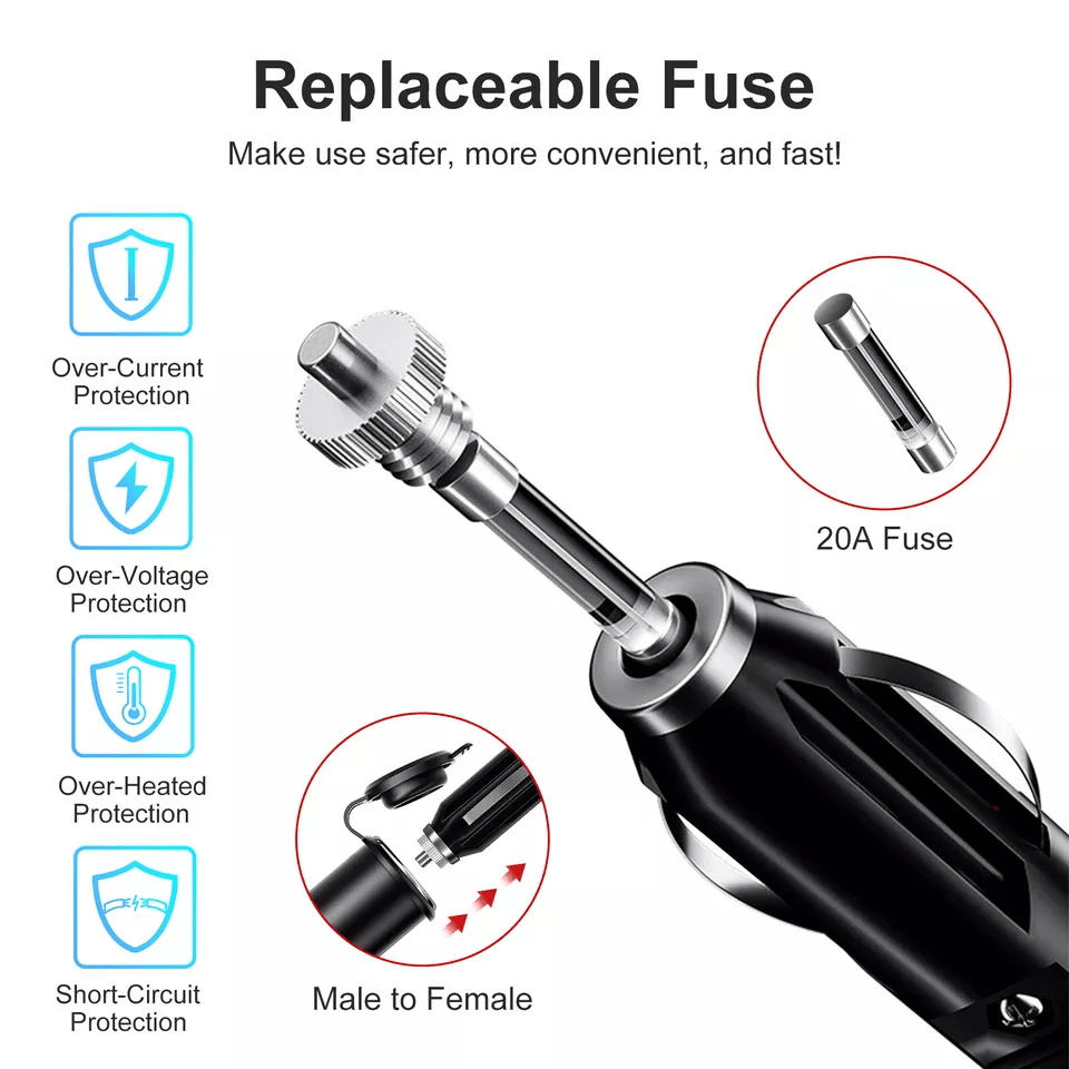 Car Cigarette Lighter Socket Extension Cord Cable Heavy Duty Adapter For Auto Electronics Dash Cams 4