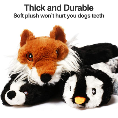 Stuffingless Plush Dog Toy Squeaky Crinkle Enhanced Chew Toy for Large Breeds Simulated Animal Design