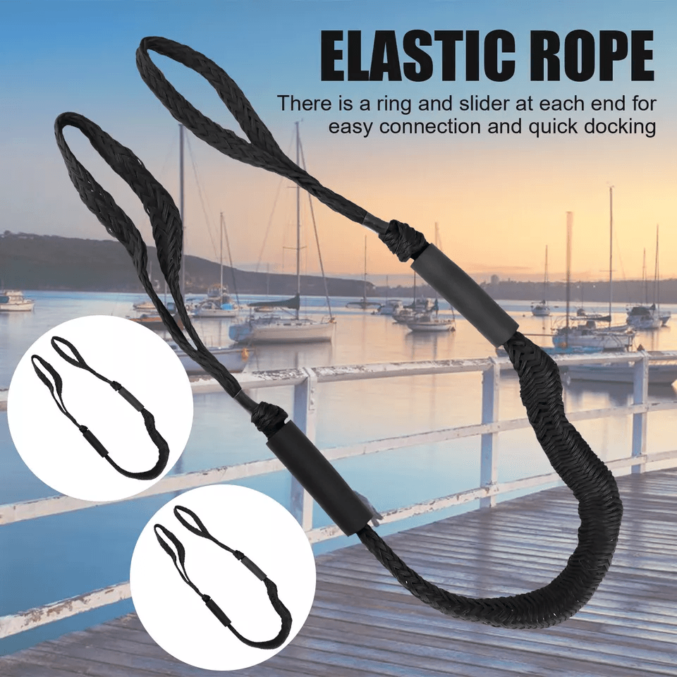 Black Marine Bungee Dock Lines Stretchable Mooring Ropes With Hooks 1