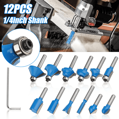 12 Piece Tungsten Carbide Router Bit Set Shank Woodworking Tools For Trimming Grooving Edging  DIY  1
