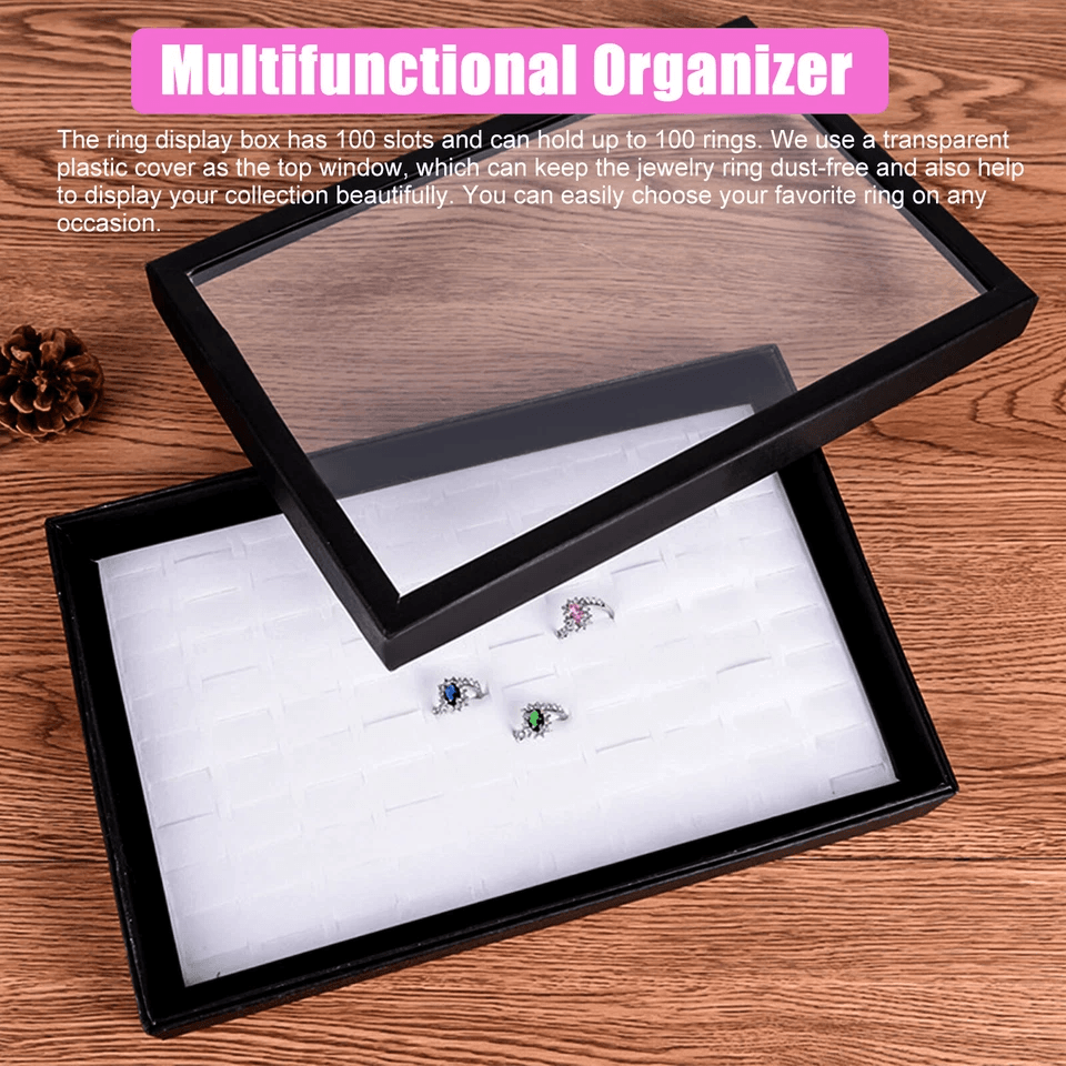 Premium Jewelry Ring Display Organizer Case Tray Faux Leather Earring Storage Box With 100 Slots Fo 1