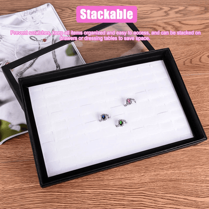 Premium Jewelry Ring Display Organizer Case Tray Faux Leather Earring Storage Box With 100 Slots Fo 2