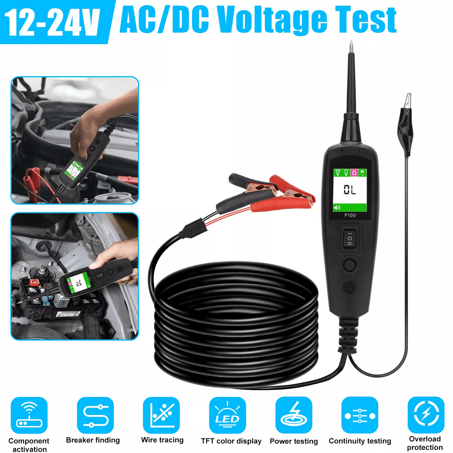 12V 24V Car Auto Electrical Power Circuit Tester Probe Kit Diagnostic Tool for Voltage, Resistance Short Circuit