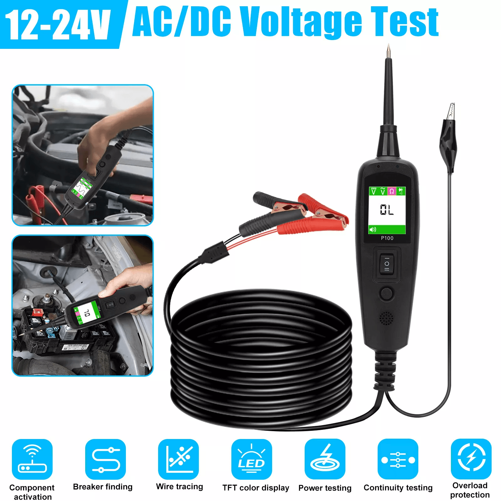 12V 24V Car Auto Electrical Power Circuit Tester Probe Kit Diagnostic Tool for Voltage, Resistance Short Circuit