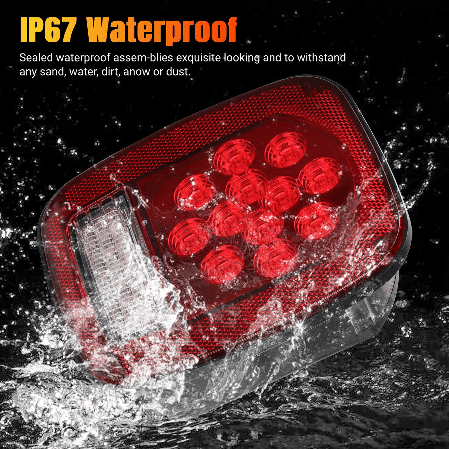 1 Pair Rear 39 LED Tail Lights Brake License Plate Lamp Waterproof Square Stop Turn Tail Light For  4