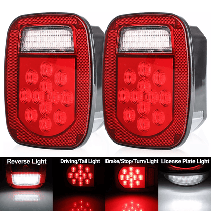 1 Pair Rear 39 LED Tail Lights Brake License Plate Lamp Waterproof Square Stop Turn Tail Light for Truck, Trailer, Boat